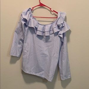blue and white stripe off shoulder top